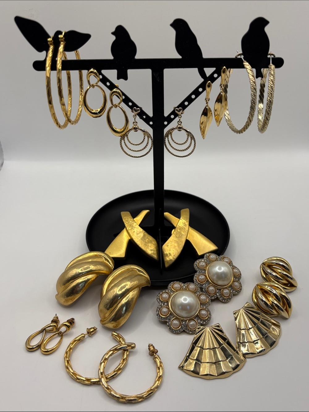 Title: Gold-Toned Earring Lot (12 Pairs) - Signed MONET, Vintage & Classic Style
